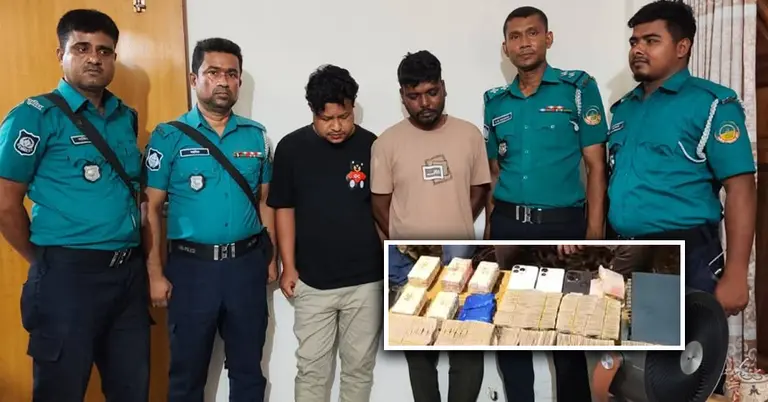 গ্রেপ্তার আসামিরা; উদ্ধারকৃত মাদক ও টাকা